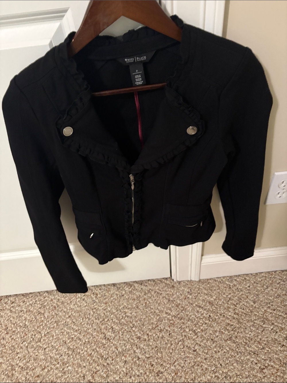 White House Black Market Black Ruffle-Trim Zip Jacket